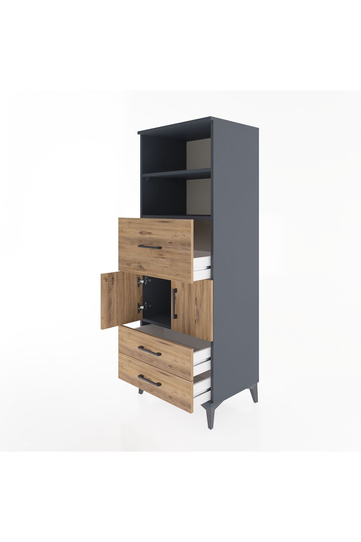 Hyperion Dolap 3 Raflı 3 Çekmeceli 2 Kapaklı 60x44x163 Antrasit-Çam