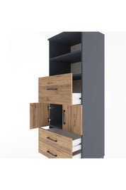 Hyperion Dolap 3 Raflı 3 Çekmeceli 2 Kapaklı 60x44x163 Antrasit-Çam