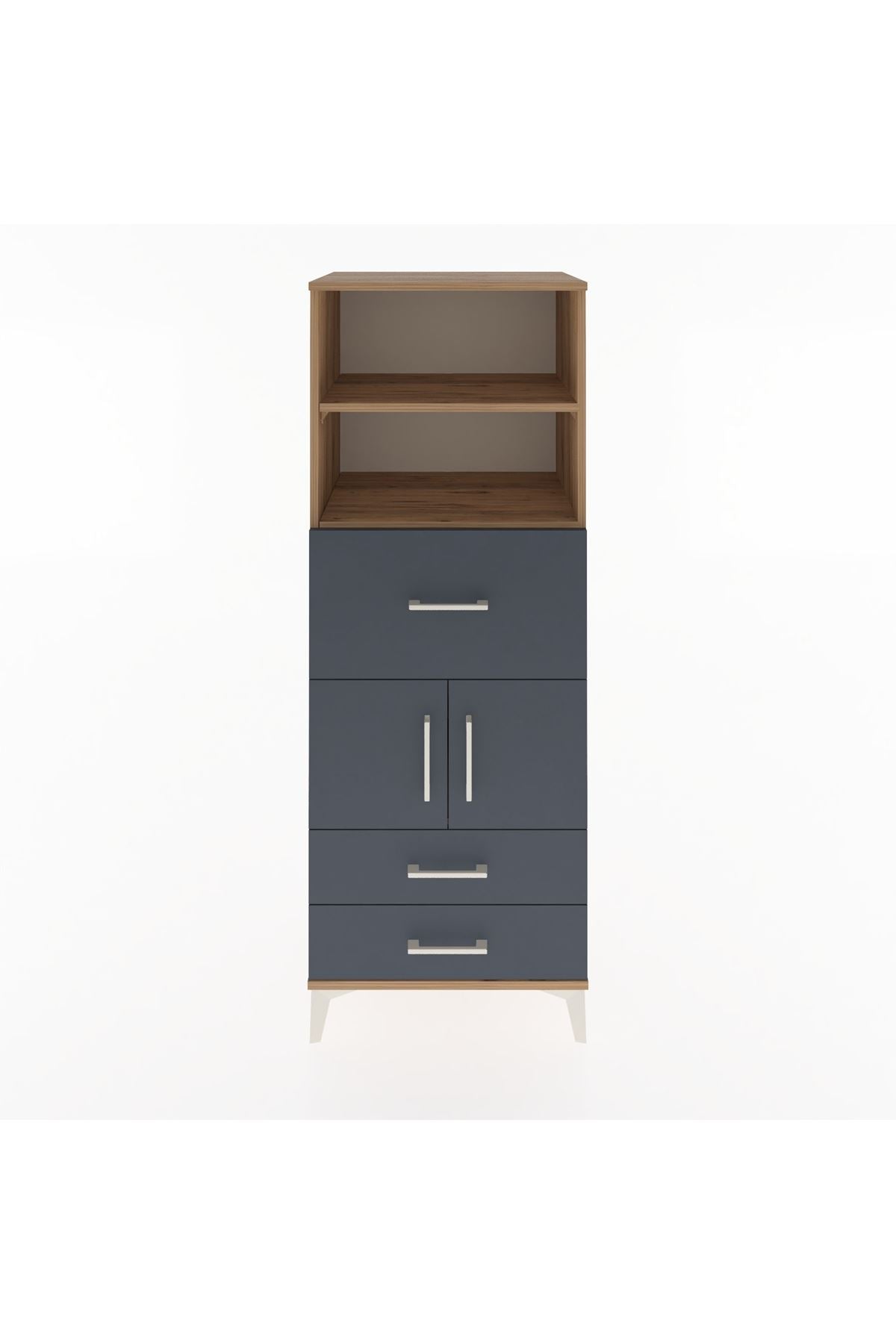 Hyperion Dolap 3 Raflı 3 Çekmeceli 2 Kapaklı 60x44x163 Çam-Antrasit