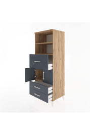 Hyperion Dolap 3 Raflı 3 Çekmeceli 2 Kapaklı 60x44x163 Çam-Antrasit