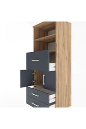 Hyperion Dolap 3 Raflı 3 Çekmeceli 2 Kapaklı 60x44x163 Çam-Antrasit