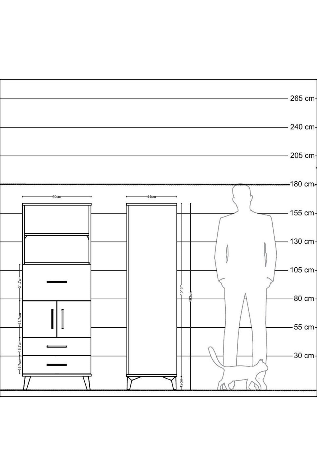 Hyperion Dolap 3 Raflı 3 Çekmeceli 2 Kapaklı 60x44x163 Çam-Çam