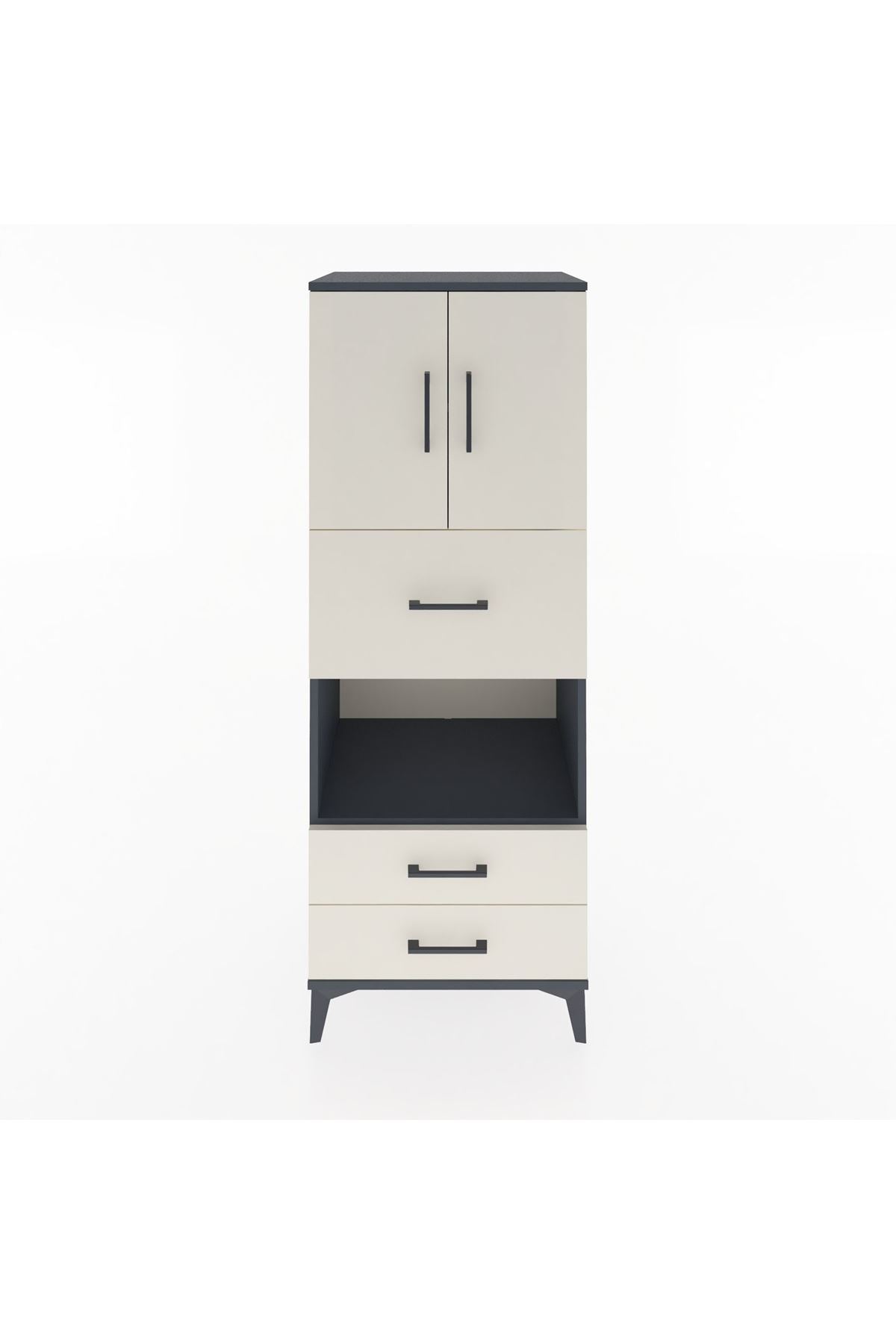 Hyperion Dolap 3 Raflı 3 Çekmeceli 2 Kapaklı 60x44x163 Antrasit-Aytaşı