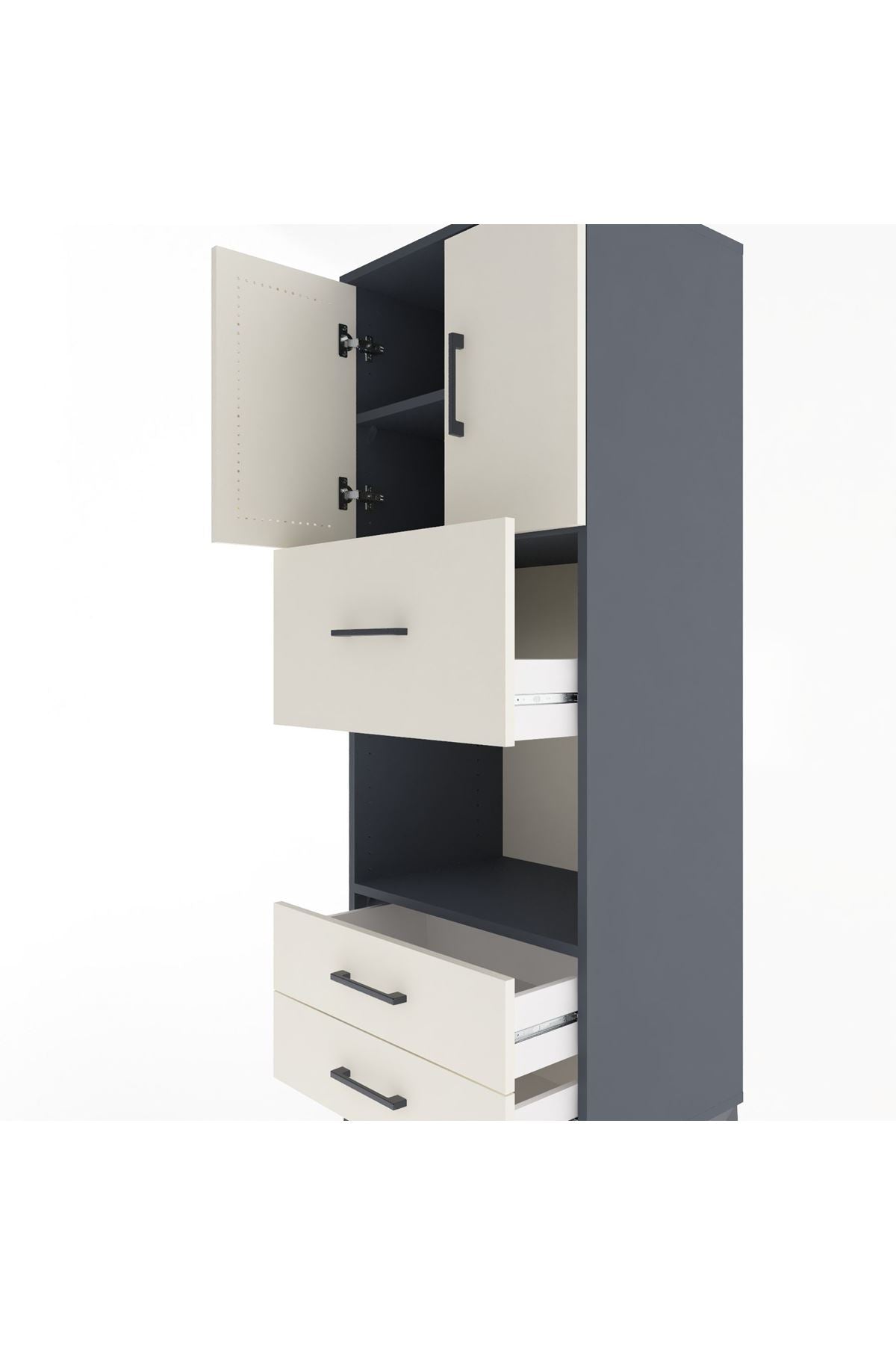 Hyperion Dolap 3 Raflı 3 Çekmeceli 2 Kapaklı 60x44x163 Antrasit-Aytaşı