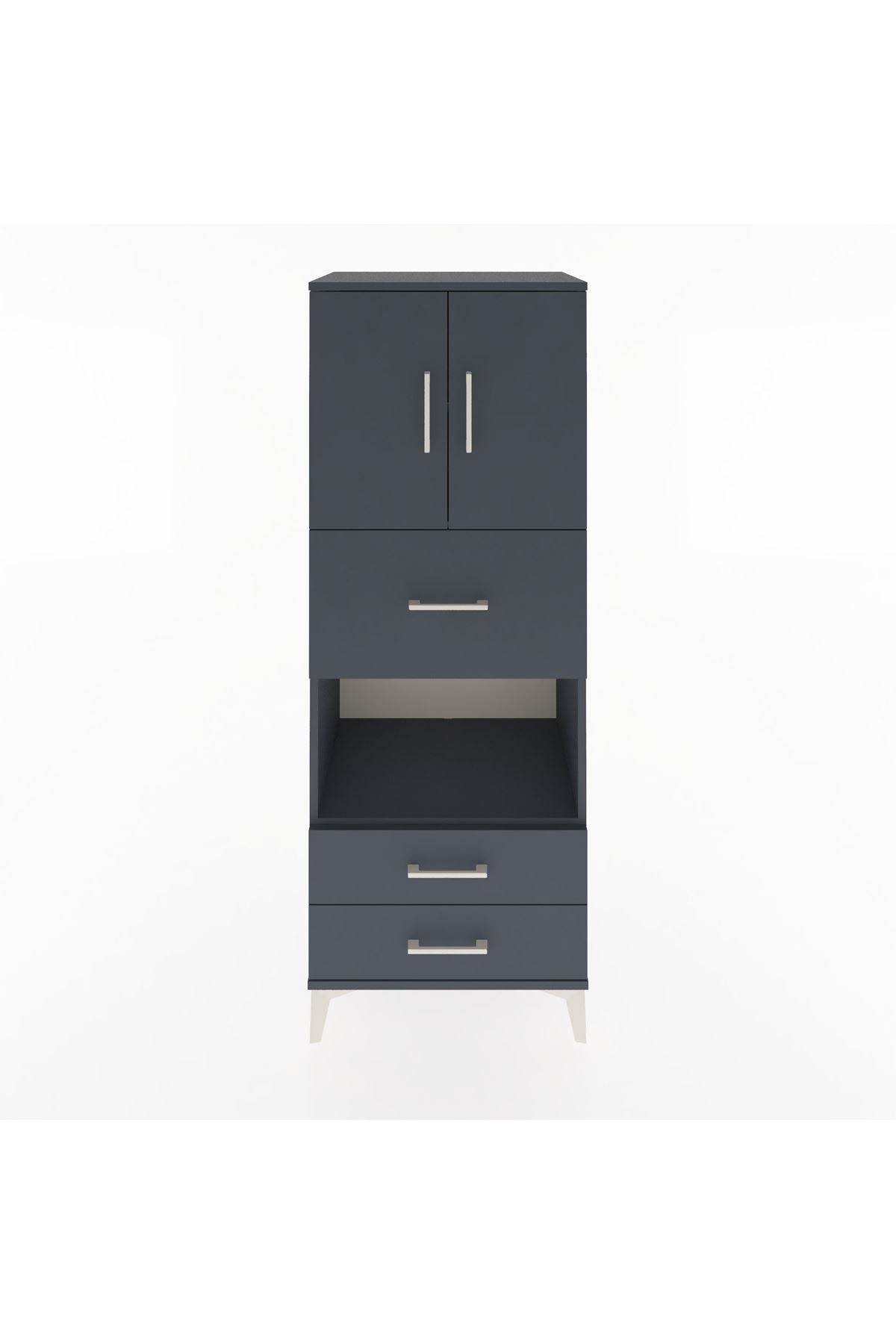 Hyperion Dolap 3 Raflı 3 Çekmeceli 2 Kapaklı 60x44x163 Antrasit-Antrasit