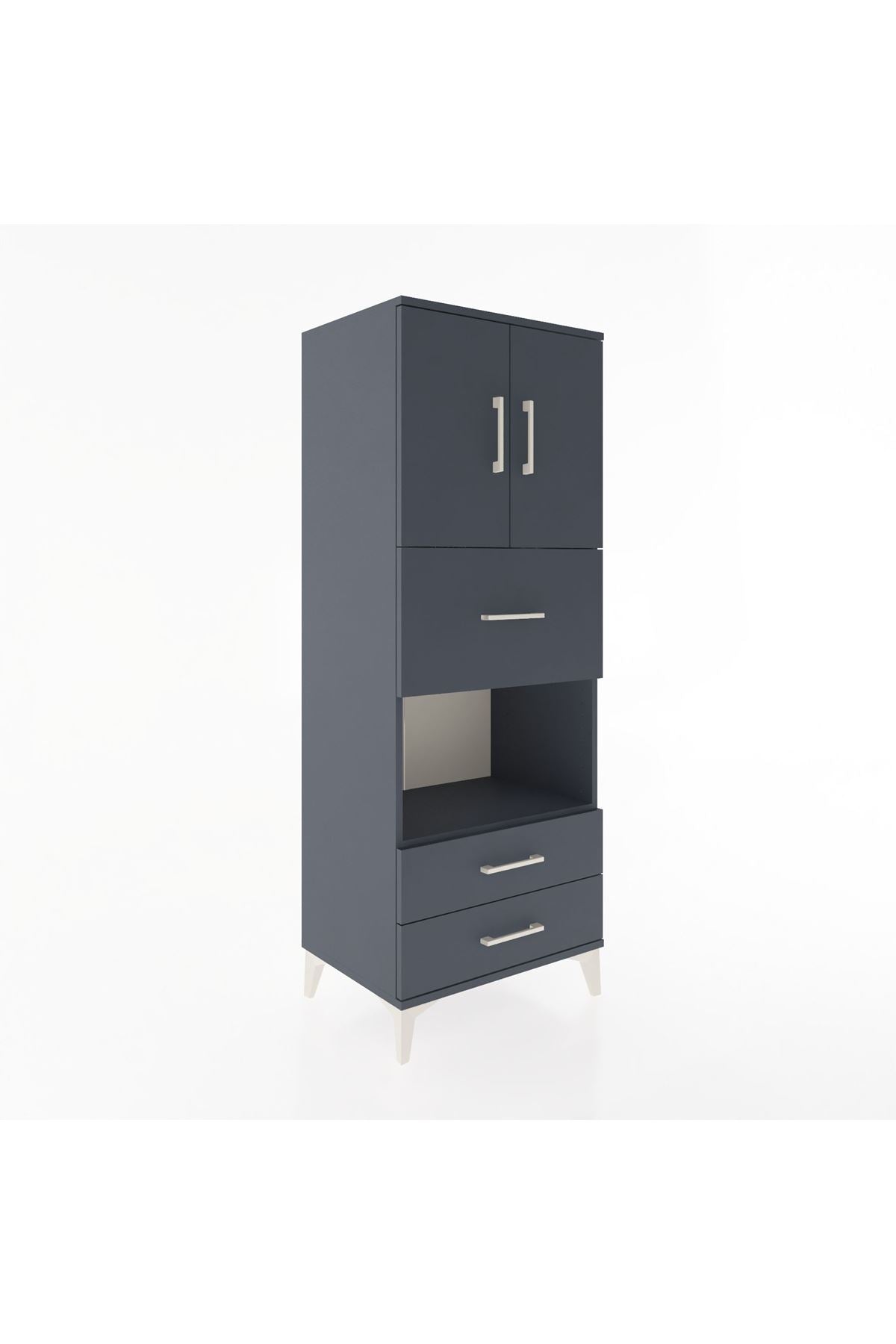 Hyperion Dolap 3 Raflı 3 Çekmeceli 2 Kapaklı 60x44x163 Antrasit-Antrasit