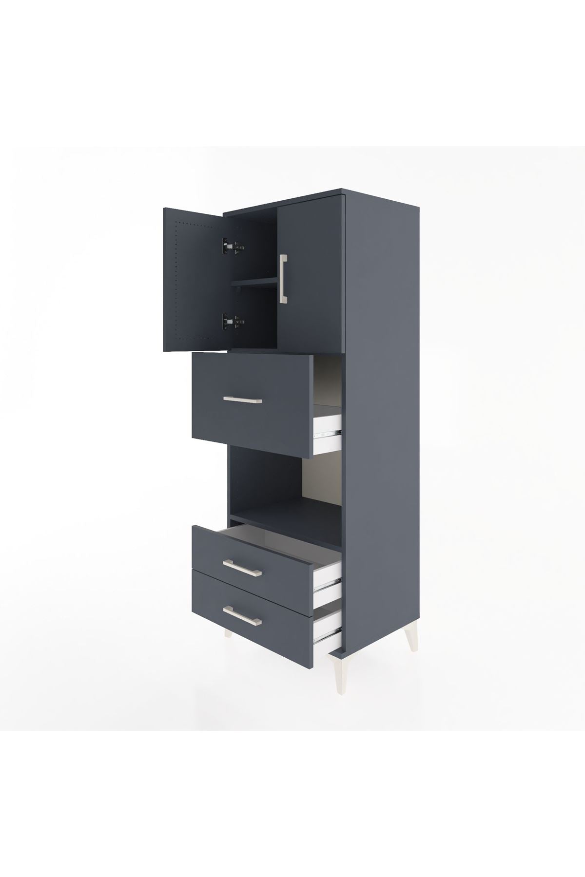 Hyperion Dolap 3 Raflı 3 Çekmeceli 2 Kapaklı 60x44x163 Antrasit-Antrasit