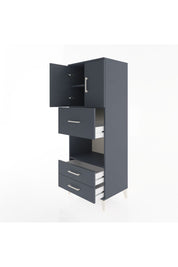 Hyperion Dolap 3 Raflı 3 Çekmeceli 2 Kapaklı 60x44x163 Antrasit-Antrasit