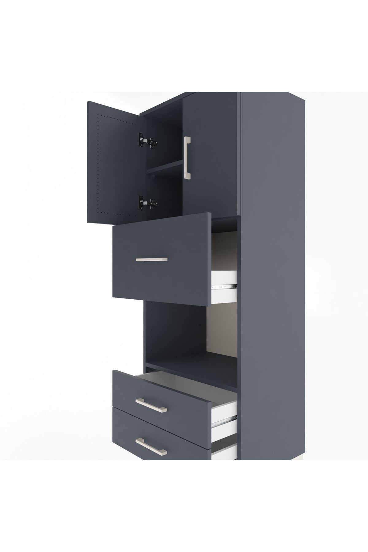 Hyperion Dolap 3 Raflı 3 Çekmeceli 2 Kapaklı 60x44x163 Antrasit-Antrasit