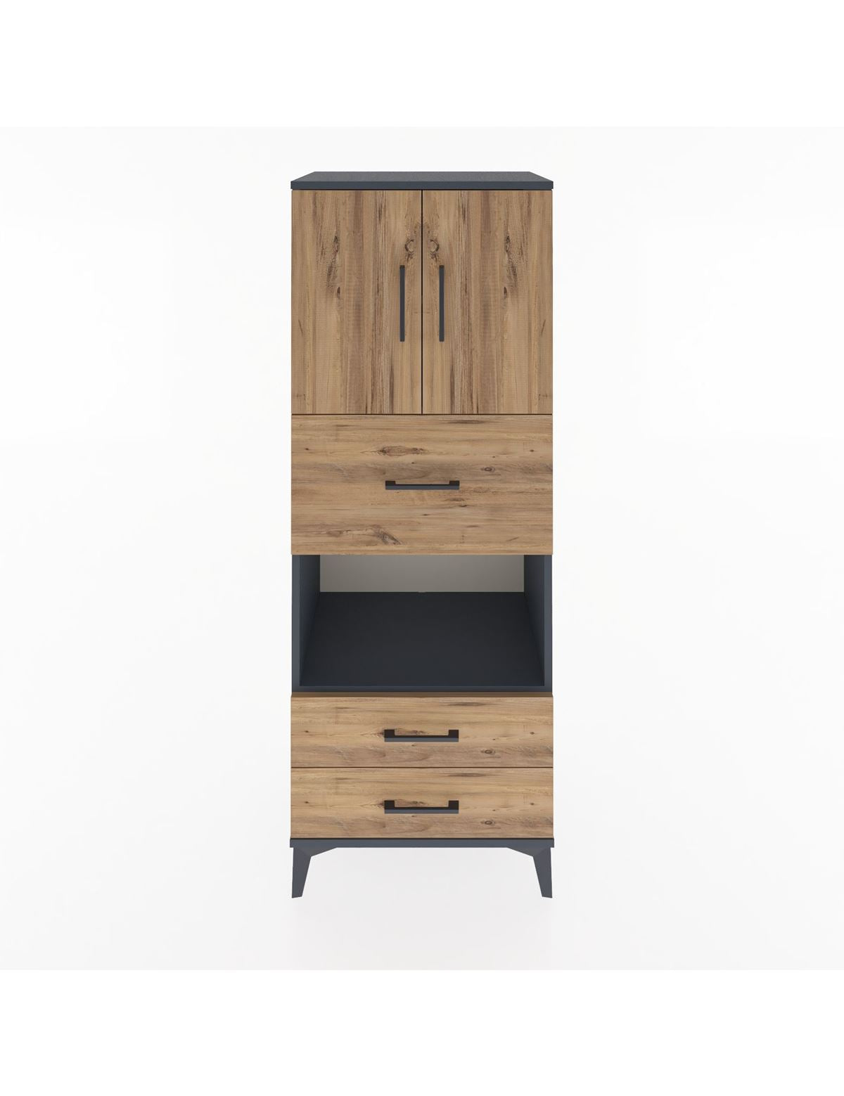 Hyperion Dolap 3 Raflı 3 Çekmeceli 2 Kapaklı 60x44x163 Antrasit-Çam