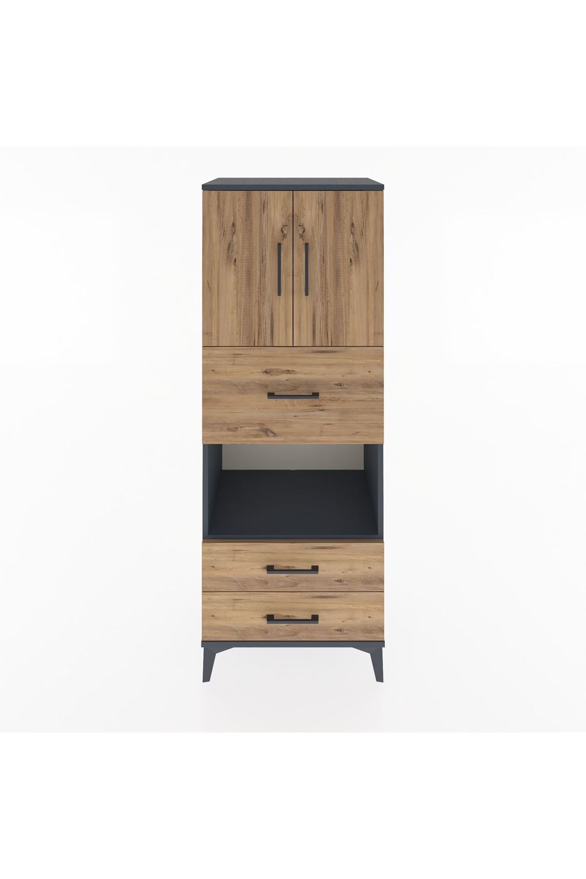 Hyperion Dolap 3 Raflı 3 Çekmeceli 2 Kapaklı 60x44x163 Antrasit-Çam