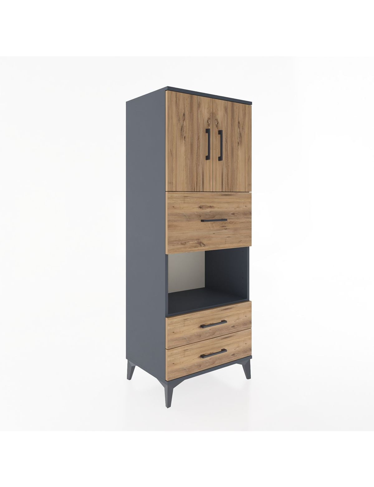 Hyperion Dolap 3 Raflı 3 Çekmeceli 2 Kapaklı 60x44x163 Antrasit-Çam