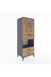 Hyperion Dolap 3 Raflı 3 Çekmeceli 2 Kapaklı 60x44x163 Antrasit-Çam