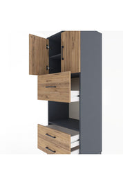 Hyperion Dolap 3 Raflı 3 Çekmeceli 2 Kapaklı 60x44x163 Antrasit-Çam