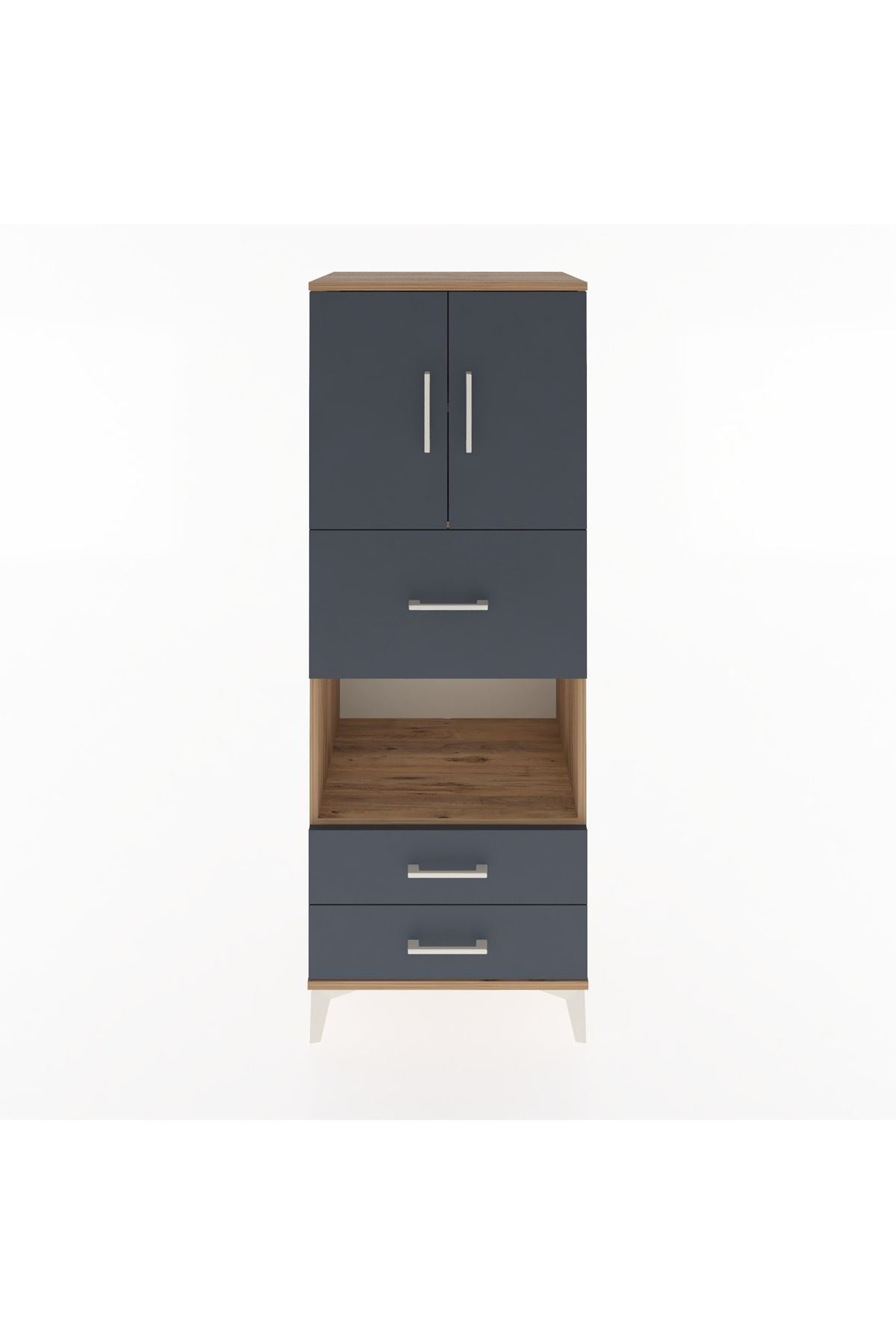 Hyperion Dolap 3 Raflı 3 Çekmeceli 2 Kapaklı 60x44x163 Çam-Antrasit