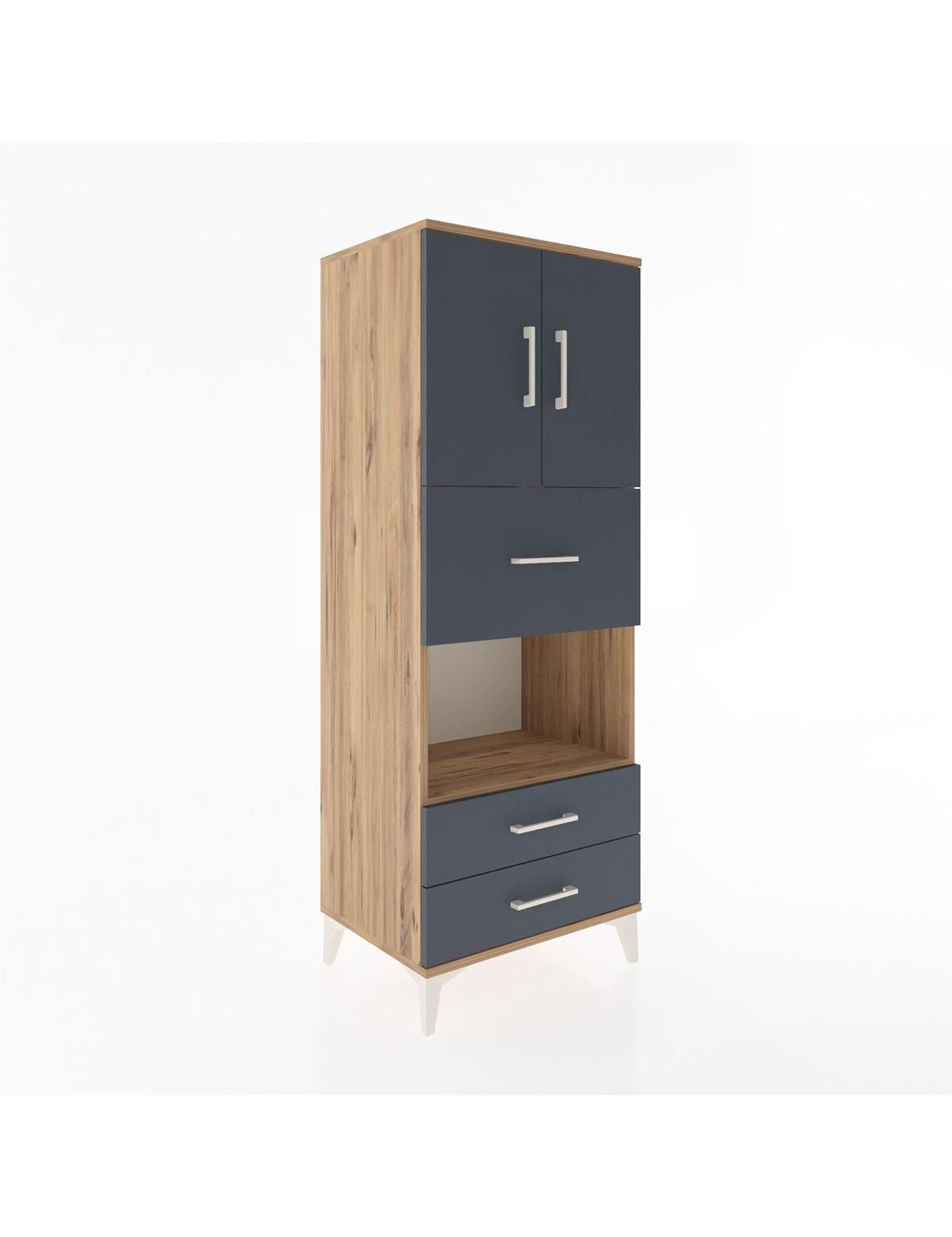 Hyperion Dolap 3 Raflı 3 Çekmeceli 2 Kapaklı 60x44x163 Çam-Antrasit