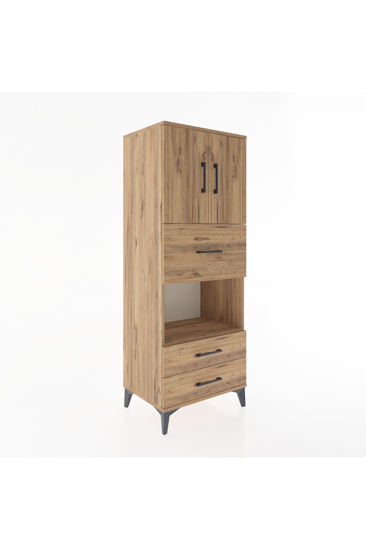 Hyperion Dolap 3 Raflı 3 Çekmeceli 2 Kapaklı 60x44x163 Çam-Çam