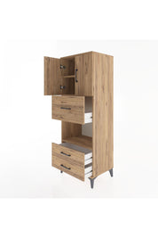 Hyperion Dolap 3 Raflı 3 Çekmeceli 2 Kapaklı 60x44x163 Çam-Çam