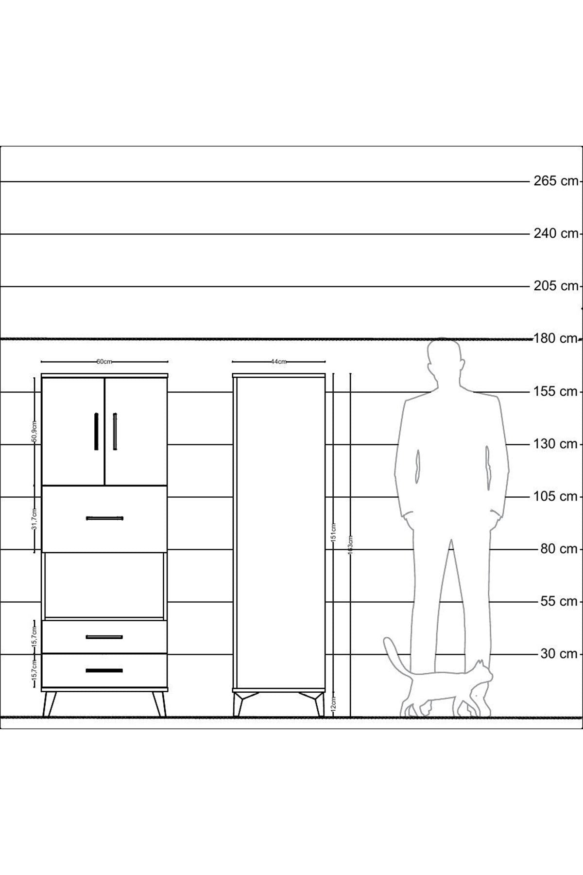 Hyperion Dolap 3 Raflı 3 Çekmeceli 2 Kapaklı 60x44x163 Çam-Çam