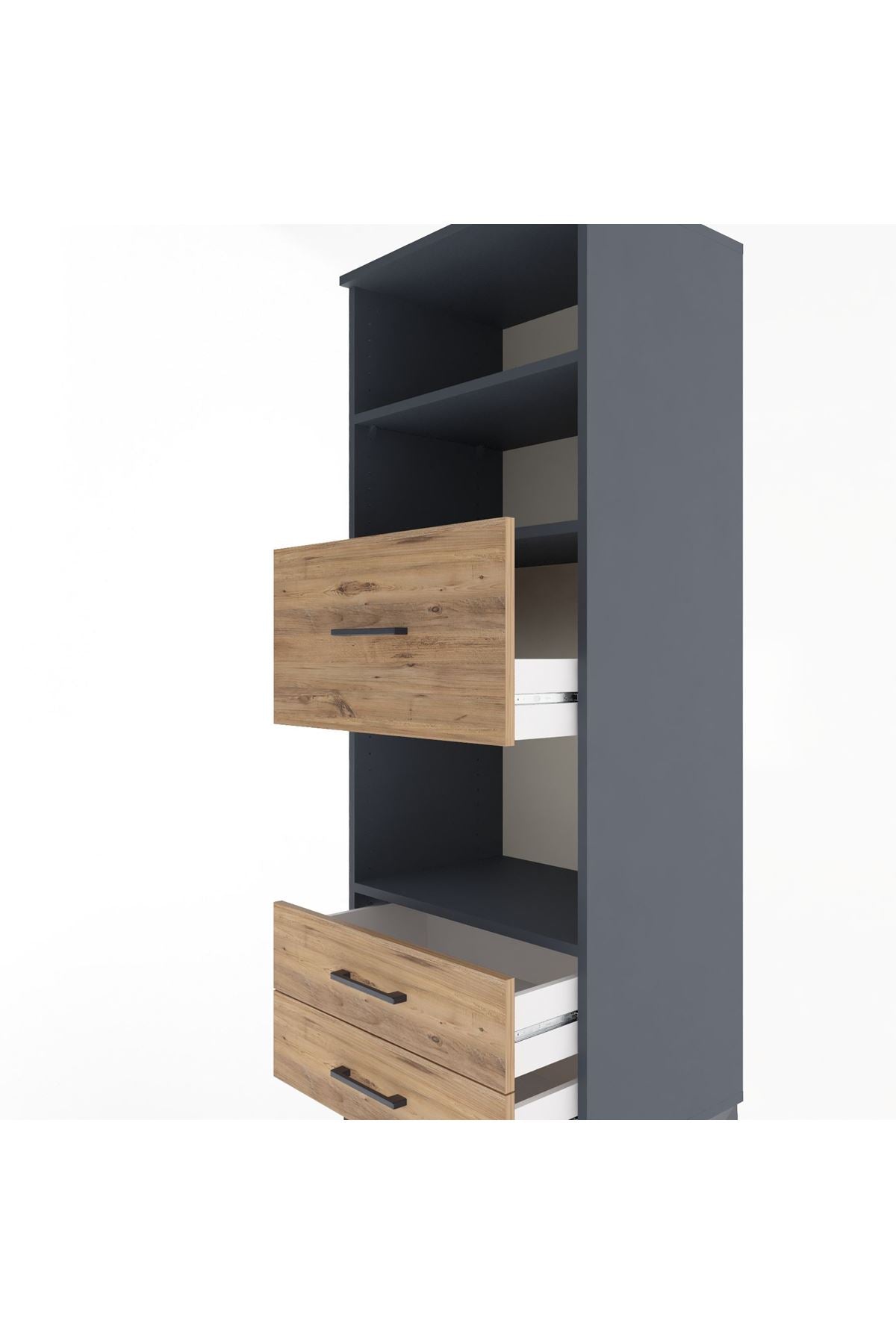 Hyperion Dolap 3 Raflı 3 Çekmeceli 60x44x163 Antrasit-Çam