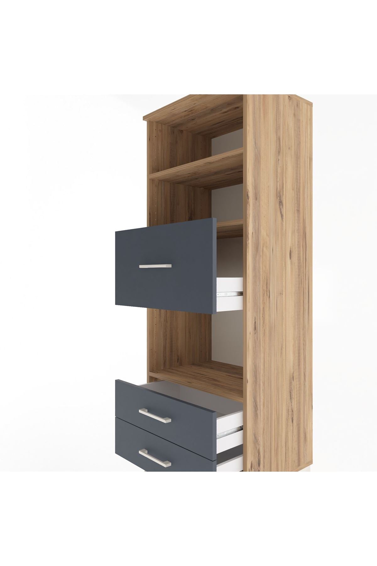 Hyperion Dolap 3 Raflı 3 Çekmeceli 60x44x163 Çam-Antrasit