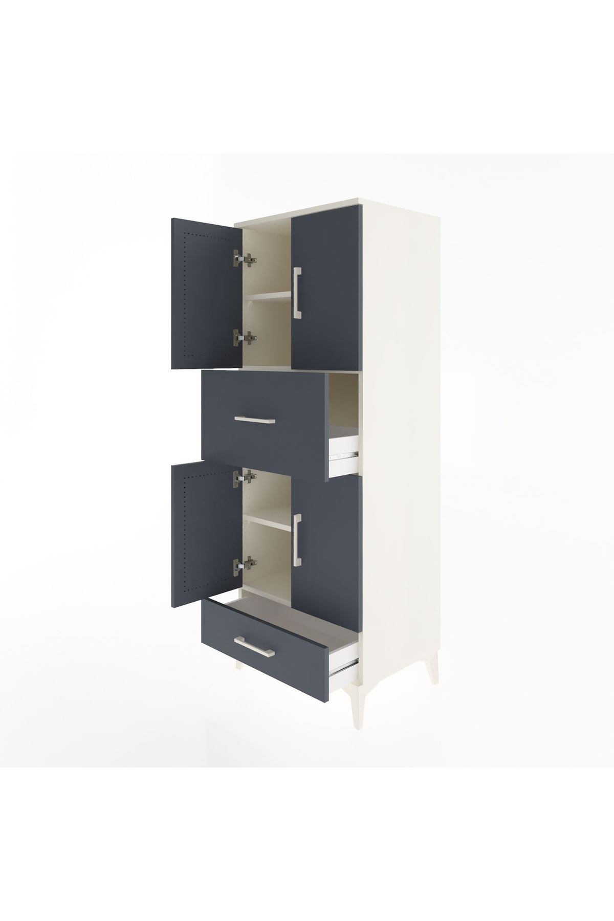 Hyperion Dolap 4 Raflı 2 Çekmeceli 4 Kapaklı 60x44x163 Aytaşı-Antrasit