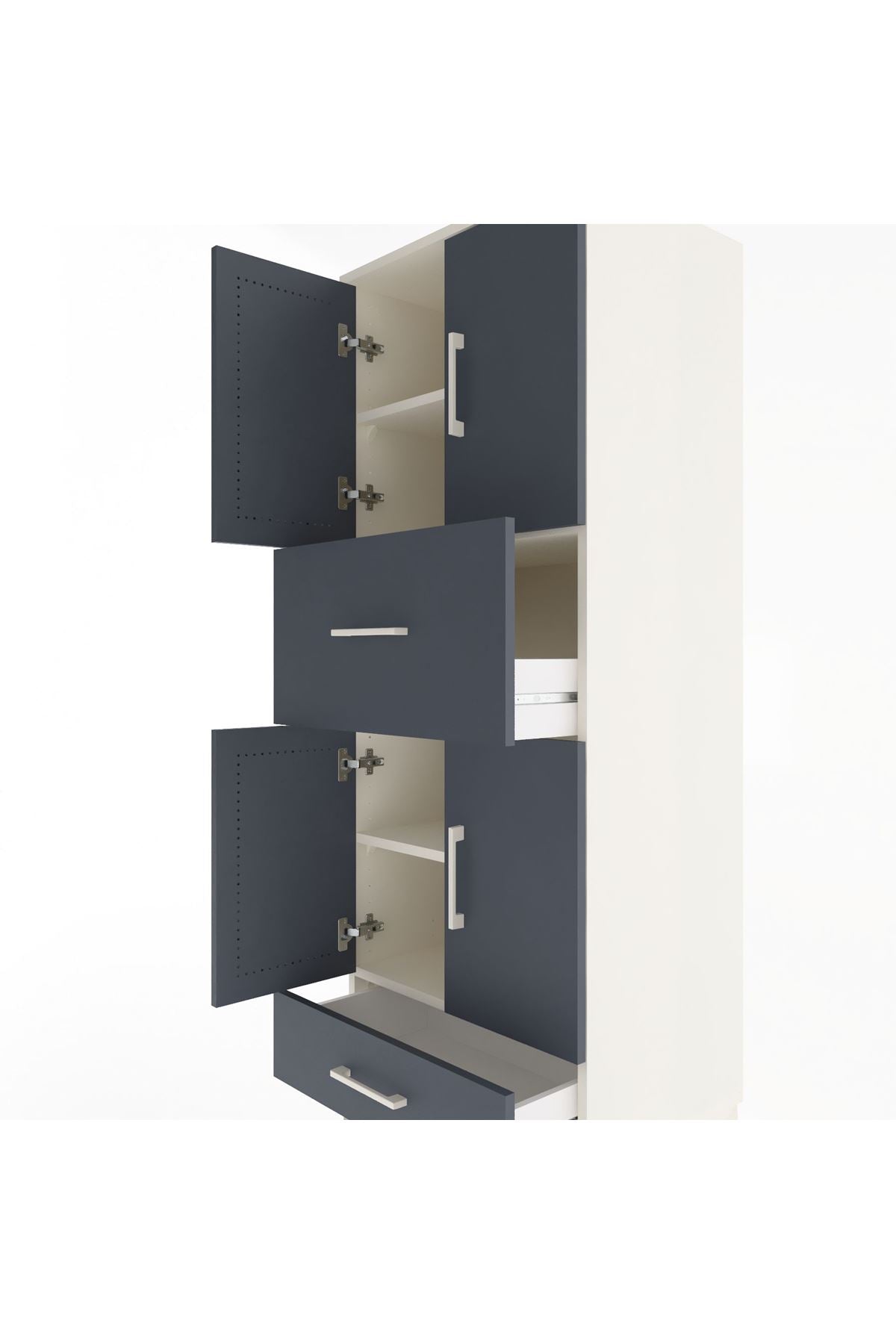 Hyperion Dolap 4 Raflı 2 Çekmeceli 4 Kapaklı 60x44x163 Aytaşı-Antrasit