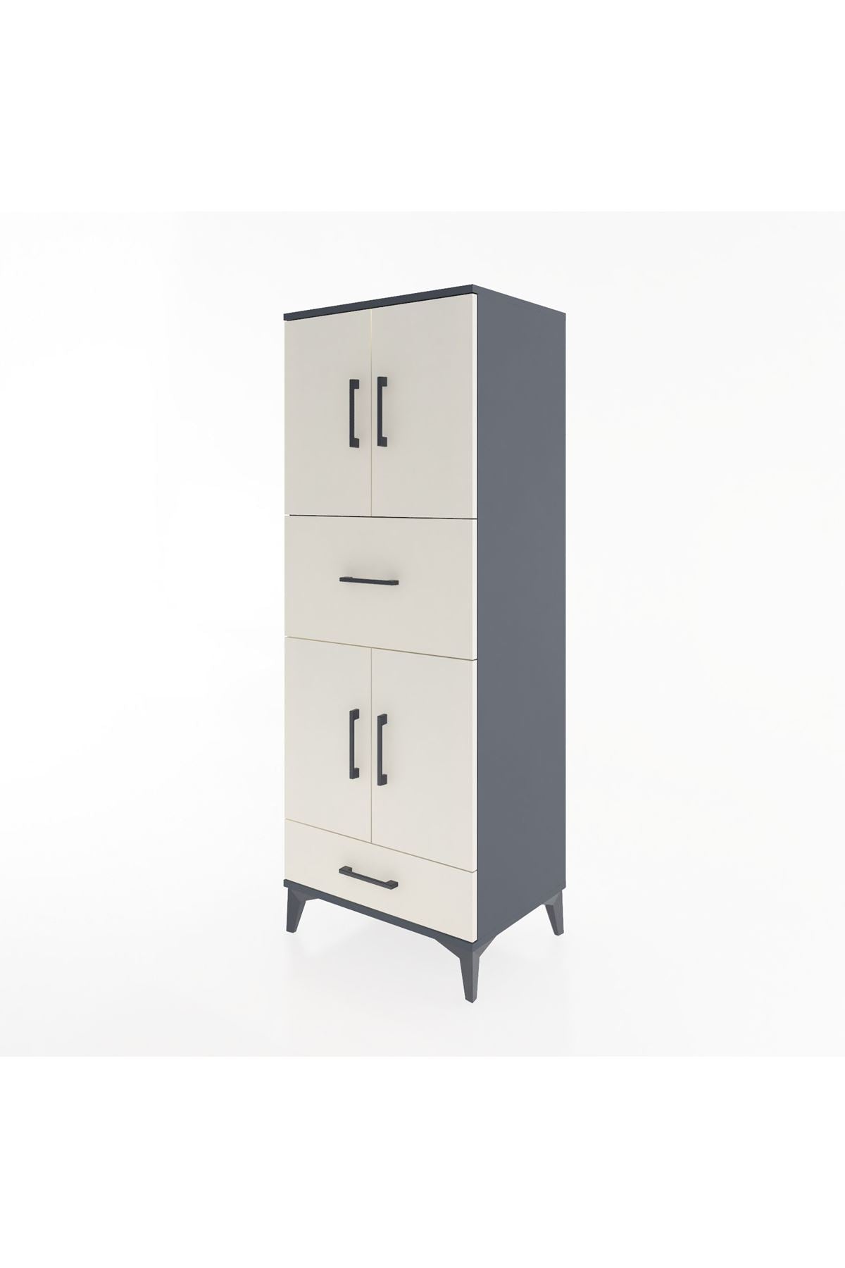 Hyperion Dolap 4 Raflı 2 Çekmeceli 4 Kapaklı 60x44x163 Antrasit-Aytaşı