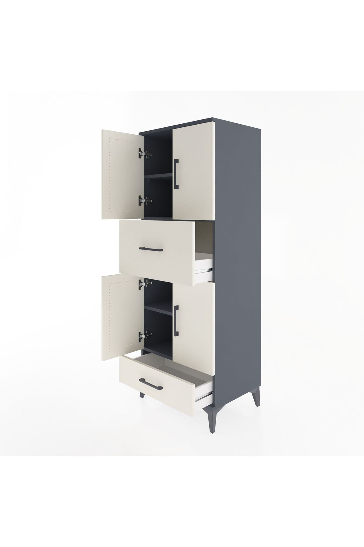 Hyperion Dolap 4 Raflı 2 Çekmeceli 4 Kapaklı 60x44x163 Antrasit-Aytaşı