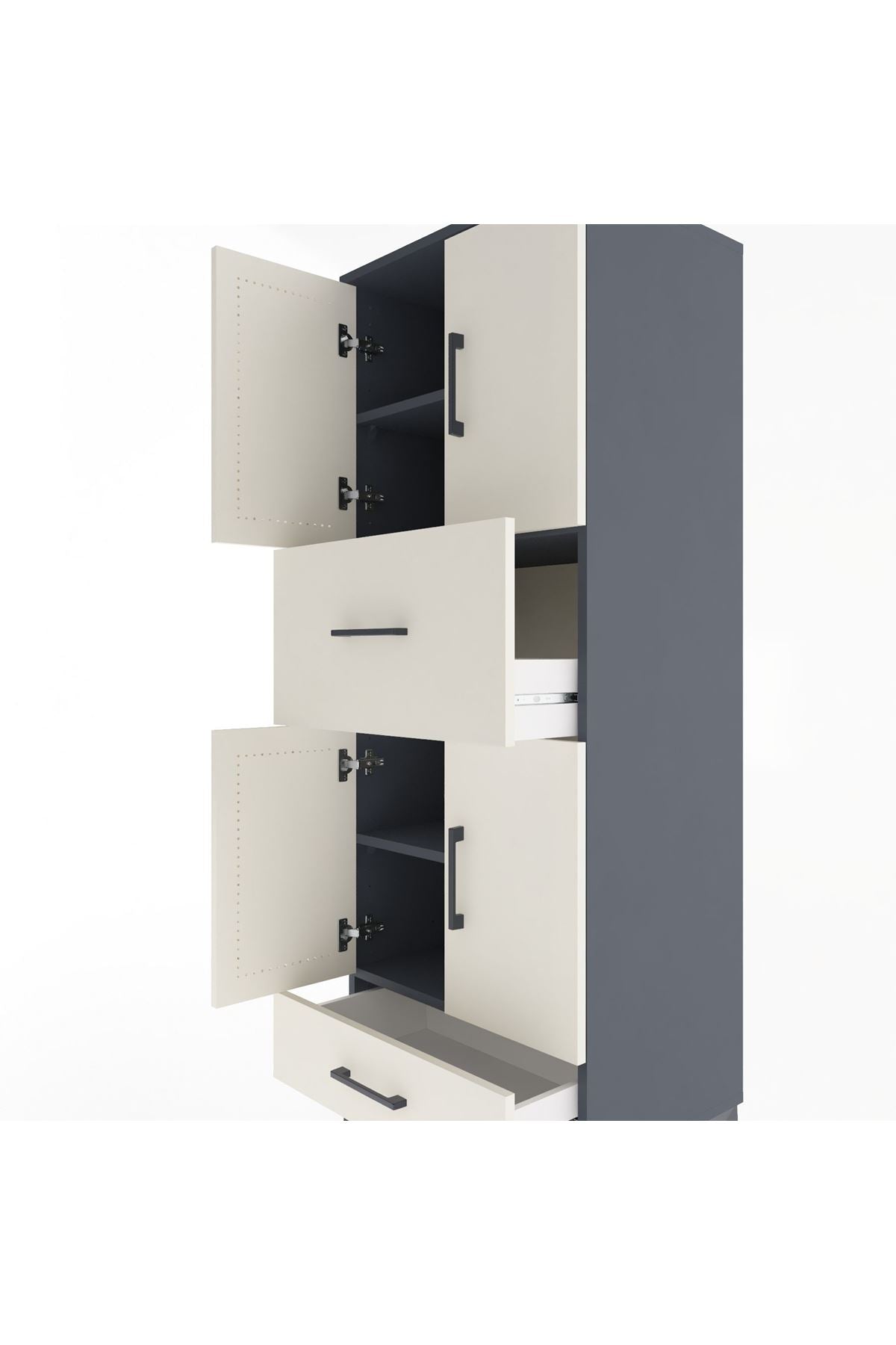 Hyperion Dolap 4 Raflı 2 Çekmeceli 4 Kapaklı 60x44x163 Antrasit-Aytaşı