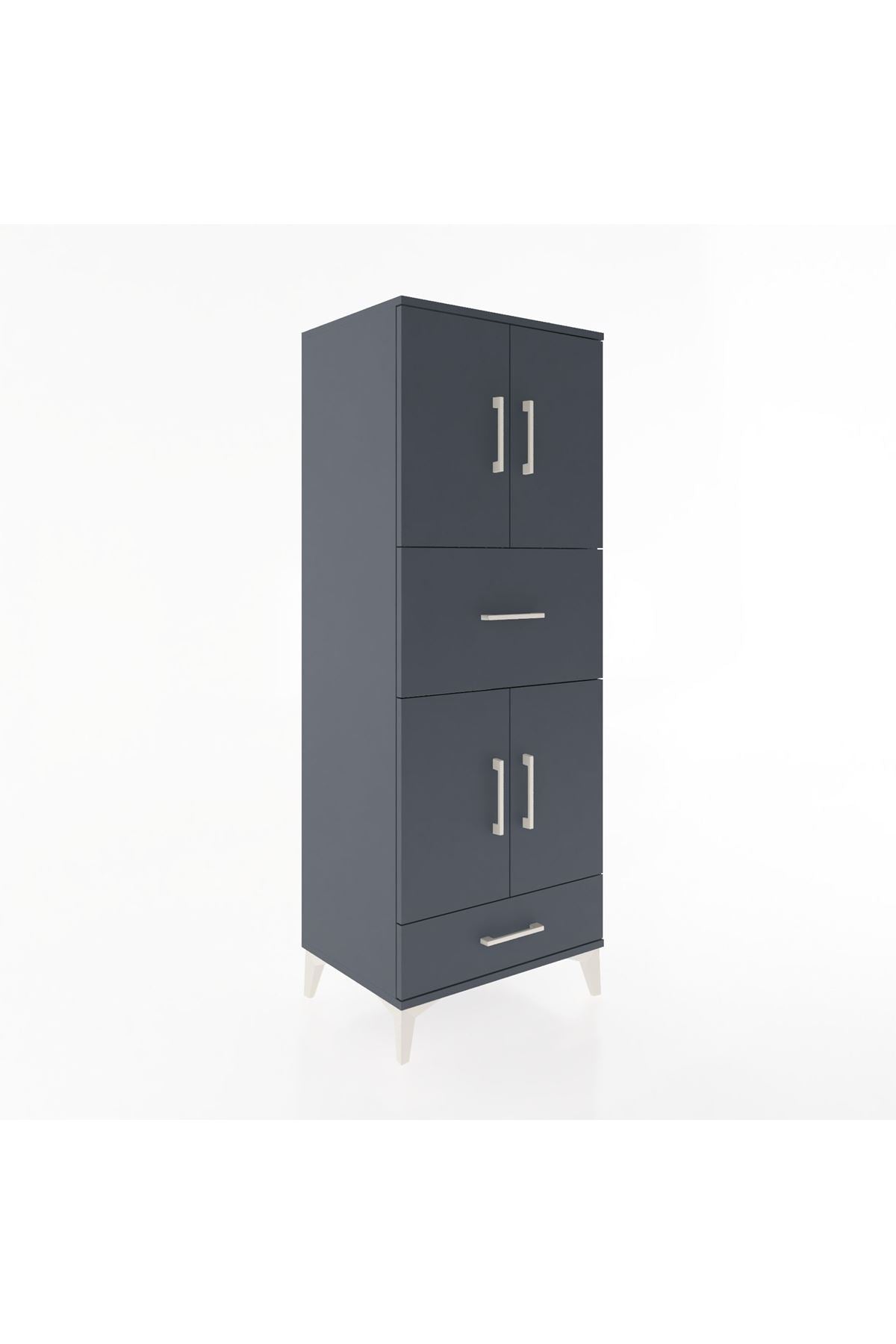 Hyperion Dolap 4 Raflı 2 Çekmeceli 4 Kapaklı 60x44x163 Antrasit-Antrasit
