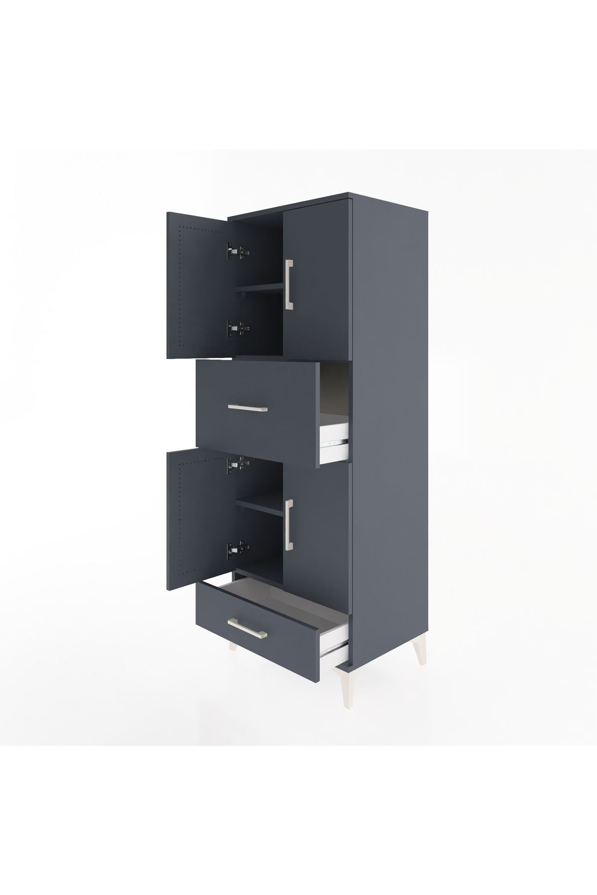 Hyperion Dolap 4 Raflı 2 Çekmeceli 4 Kapaklı 60x44x163 Antrasit-Antrasit