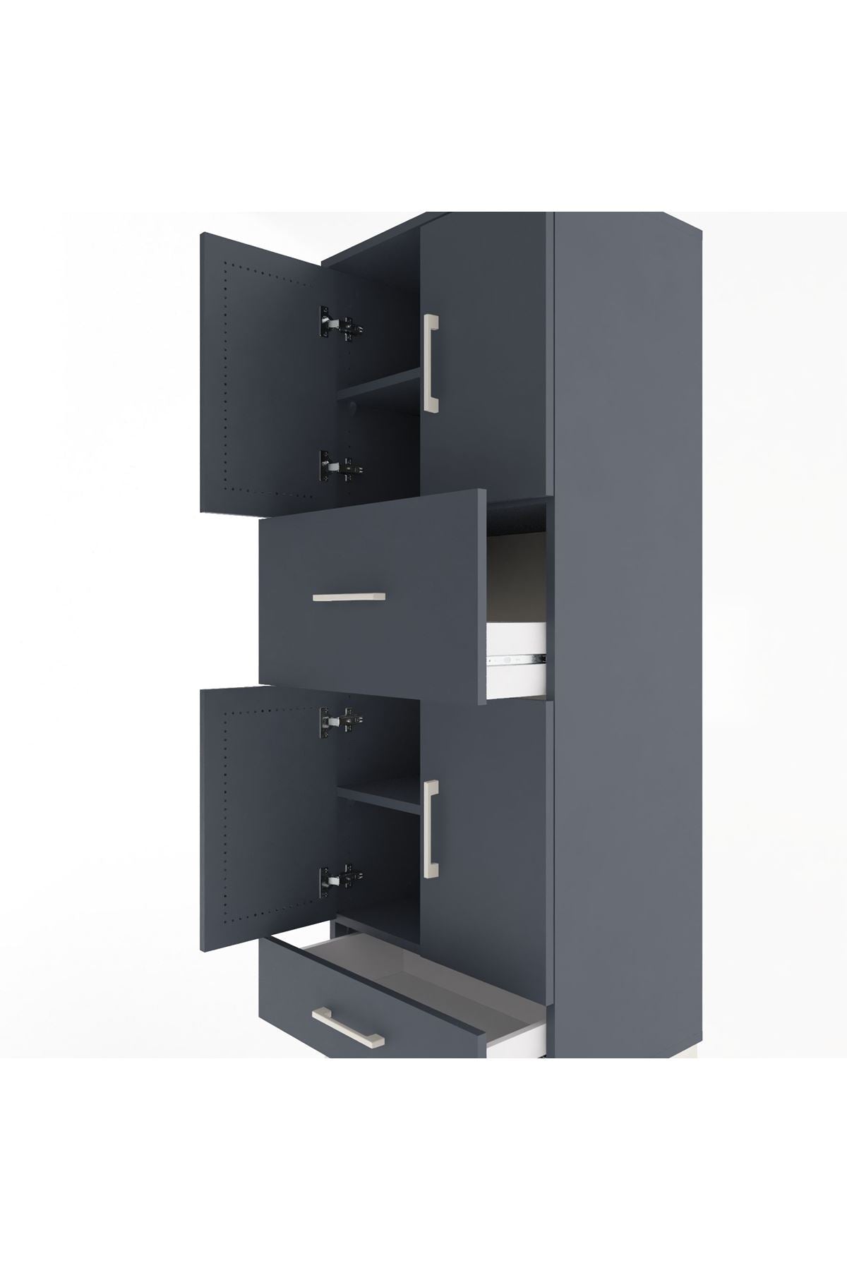 Hyperion Dolap 4 Raflı 2 Çekmeceli 4 Kapaklı 60x44x163 Antrasit-Antrasit