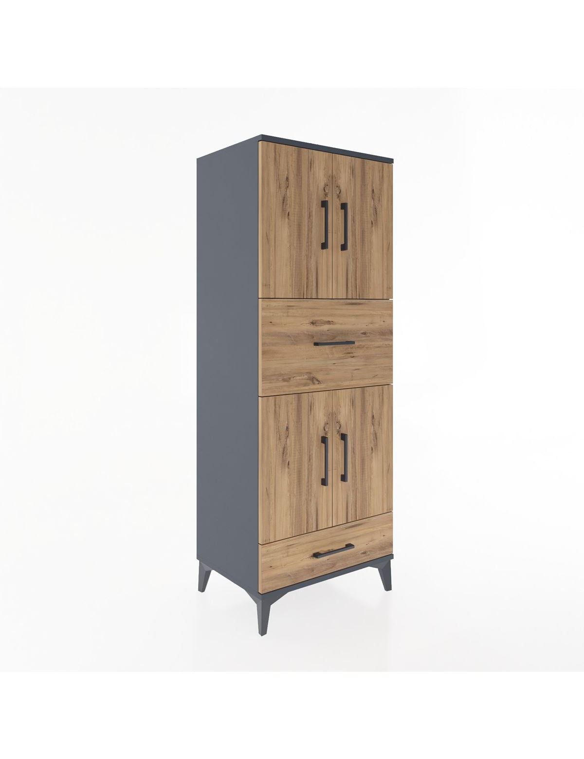 Hyperion Dolap 4 Raflı 2 Çekmeceli 4 Kapaklı 60x44x163 Antrasit-Çam