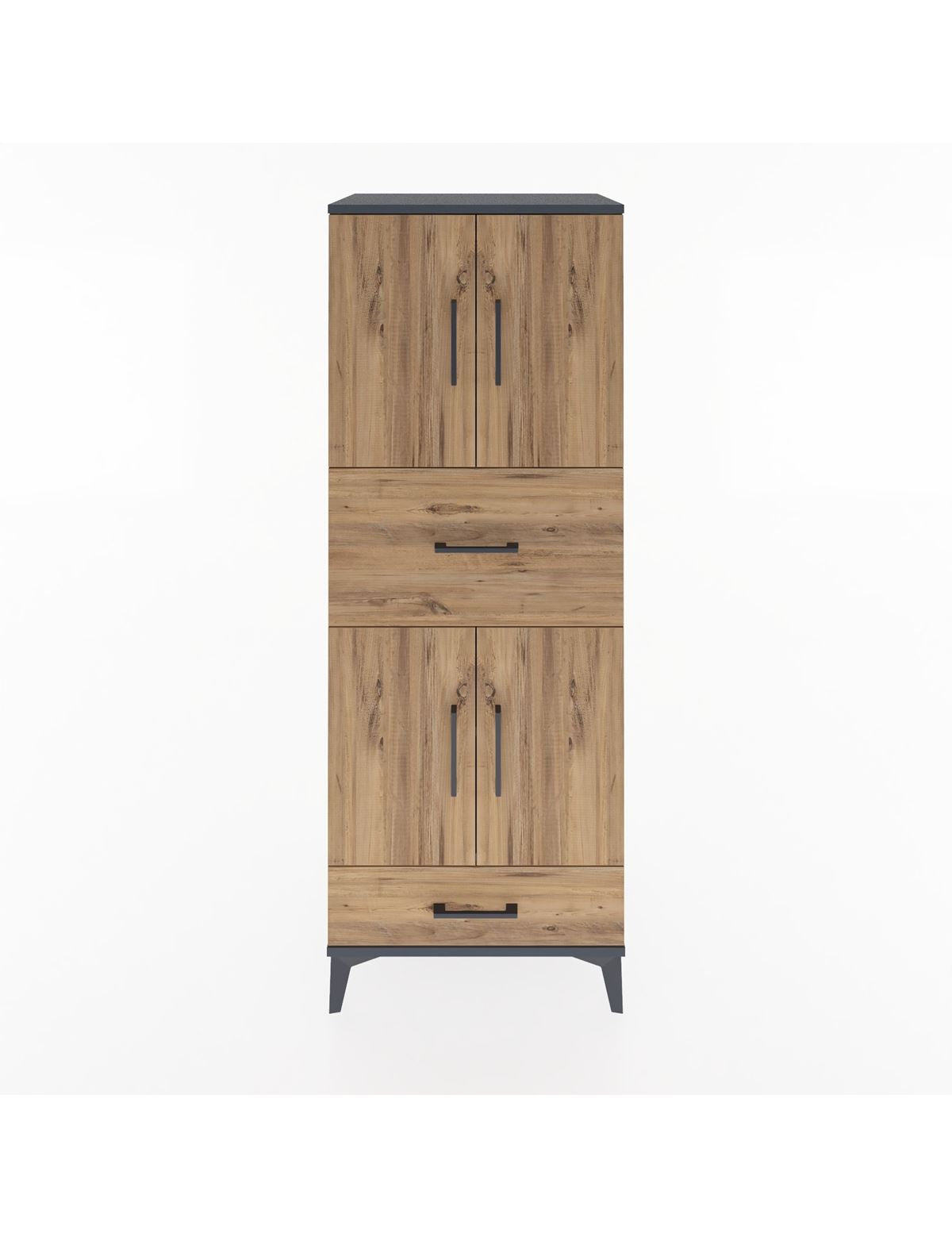 Hyperion Dolap 4 Raflı 2 Çekmeceli 4 Kapaklı 60x44x163 Antrasit-Çam