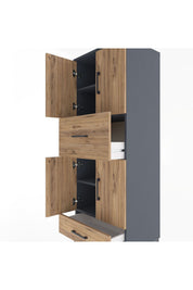 Hyperion Dolap 4 Raflı 2 Çekmeceli 4 Kapaklı 60x44x163 Antrasit-Çam
