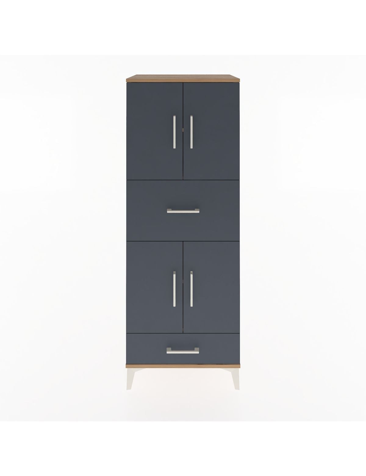 Hyperion Dolap 4 Raflı 2 Çekmeceli 4 Kapaklı 60x44x163 Çam-Antrasit