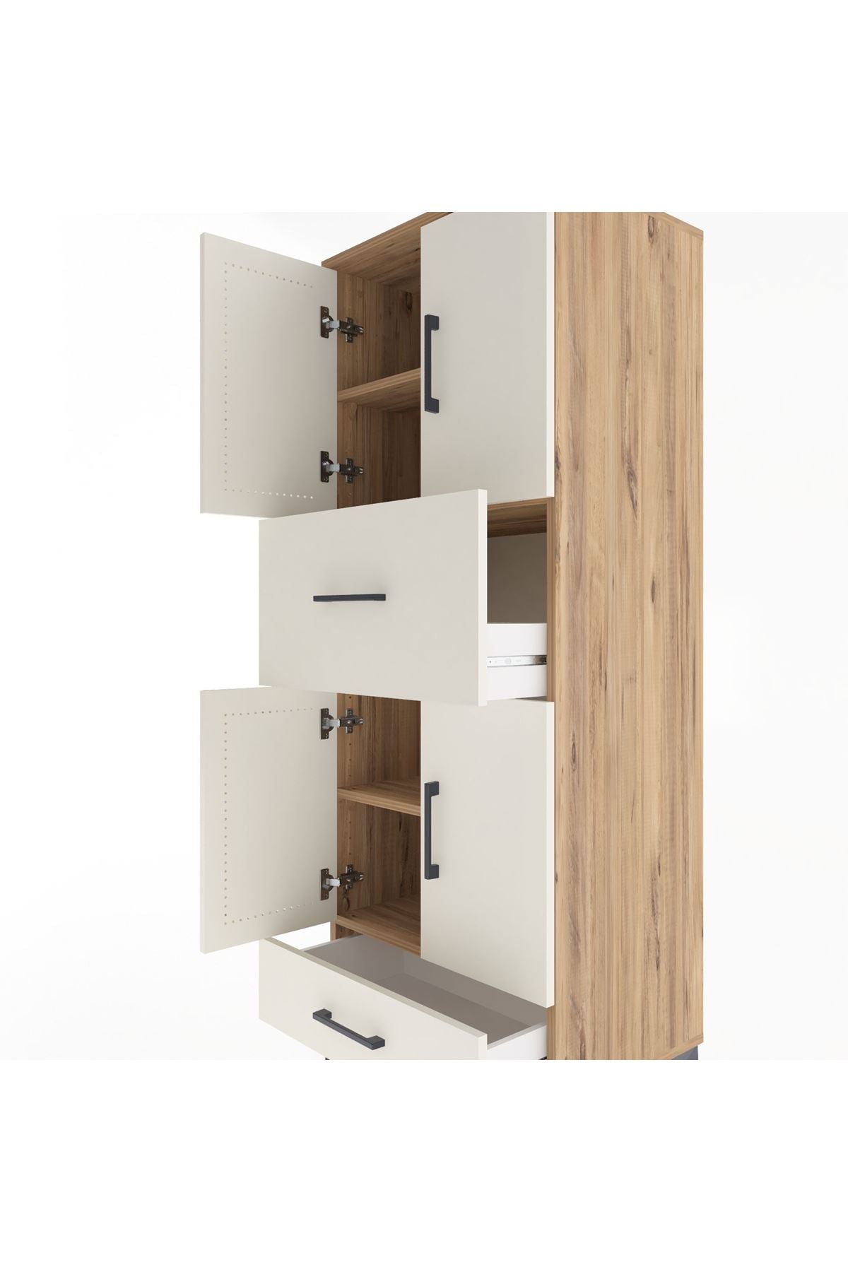 Hyperion Dolap 4 Raflı 2 Çekmeceli 4 Kapaklı 60x44x163 Çam-Aytaşı