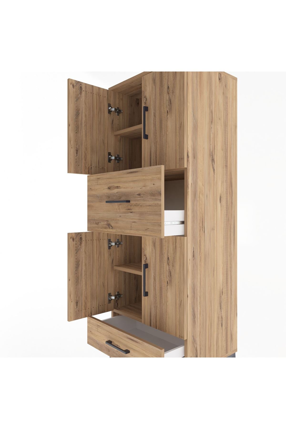 Hyperion Dolap 4 Raflı 2 Çekmeceli 4 Kapaklı 60x44x163 Çam-Çam