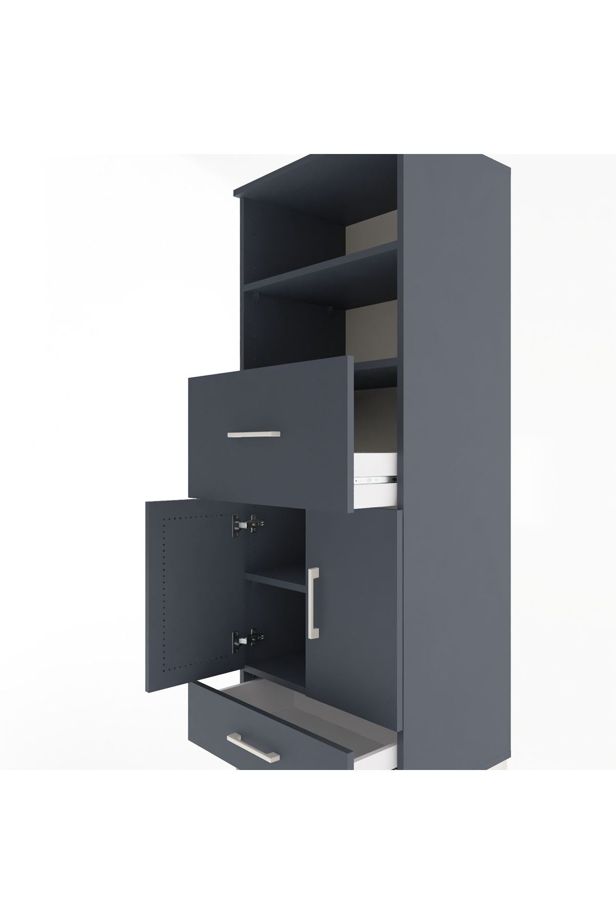 Hyperion Dolap 4 Raflı 2 Çekmeceli 2 Kapaklı 60x44x163 Antrasit-Antrasit