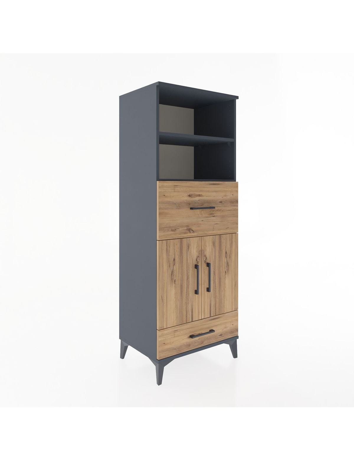 Hyperion Dolap 4 Raflı 2 Çekmeceli 2 Kapaklı 60x44x163 Antrasit-Çam