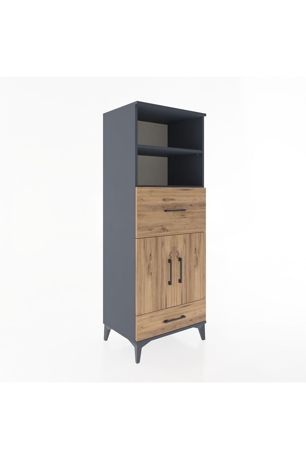 Hyperion Dolap 4 Raflı 2 Çekmeceli 2 Kapaklı 60x44x163 Antrasit-Çam