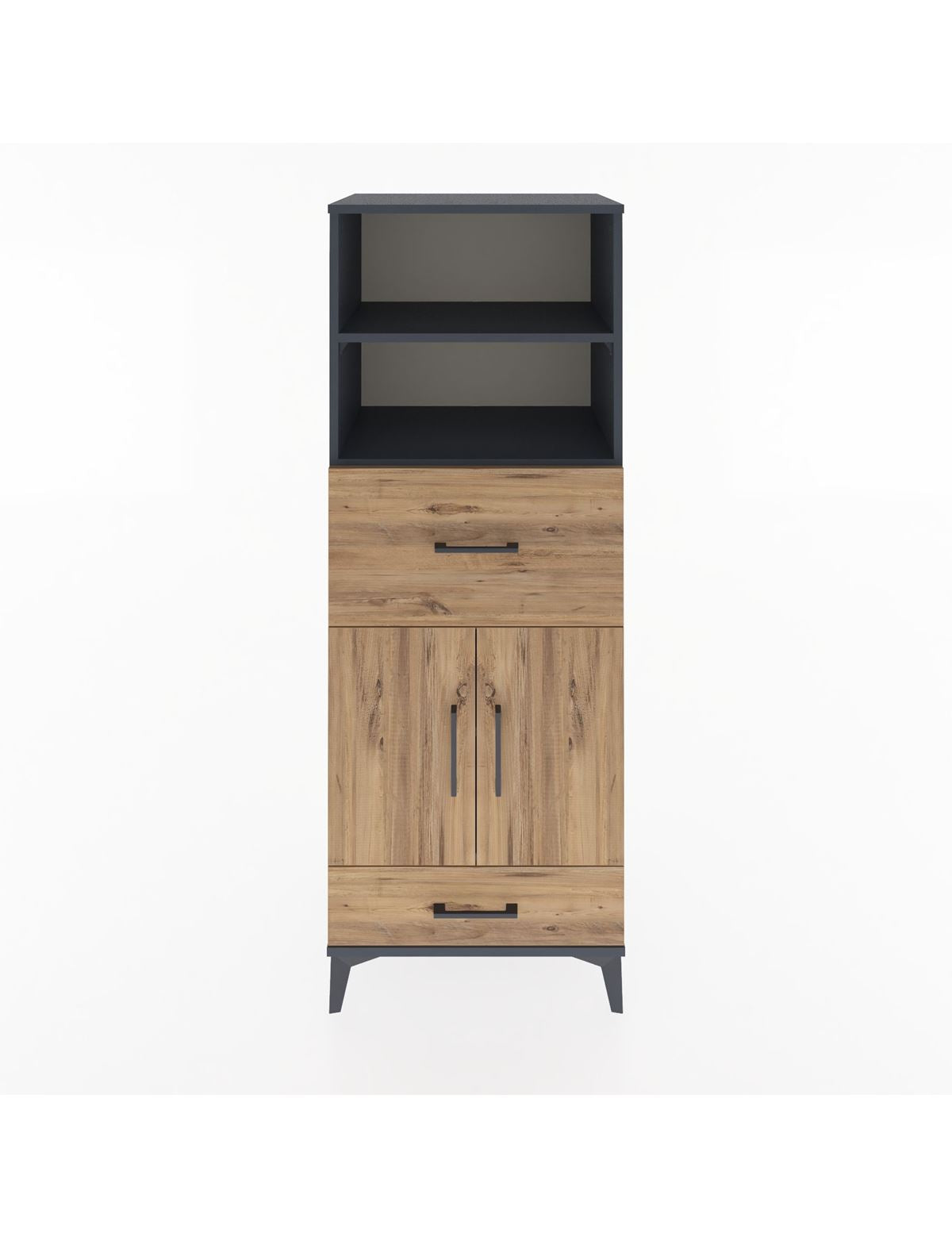 Hyperion Dolap 4 Raflı 2 Çekmeceli 2 Kapaklı 60x44x163 Antrasit-Çam