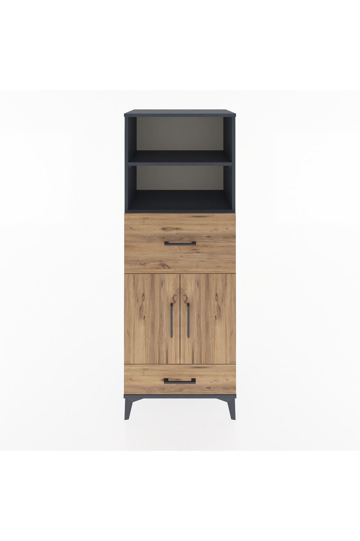 Hyperion Dolap 4 Raflı 2 Çekmeceli 2 Kapaklı 60x44x163 Antrasit-Çam