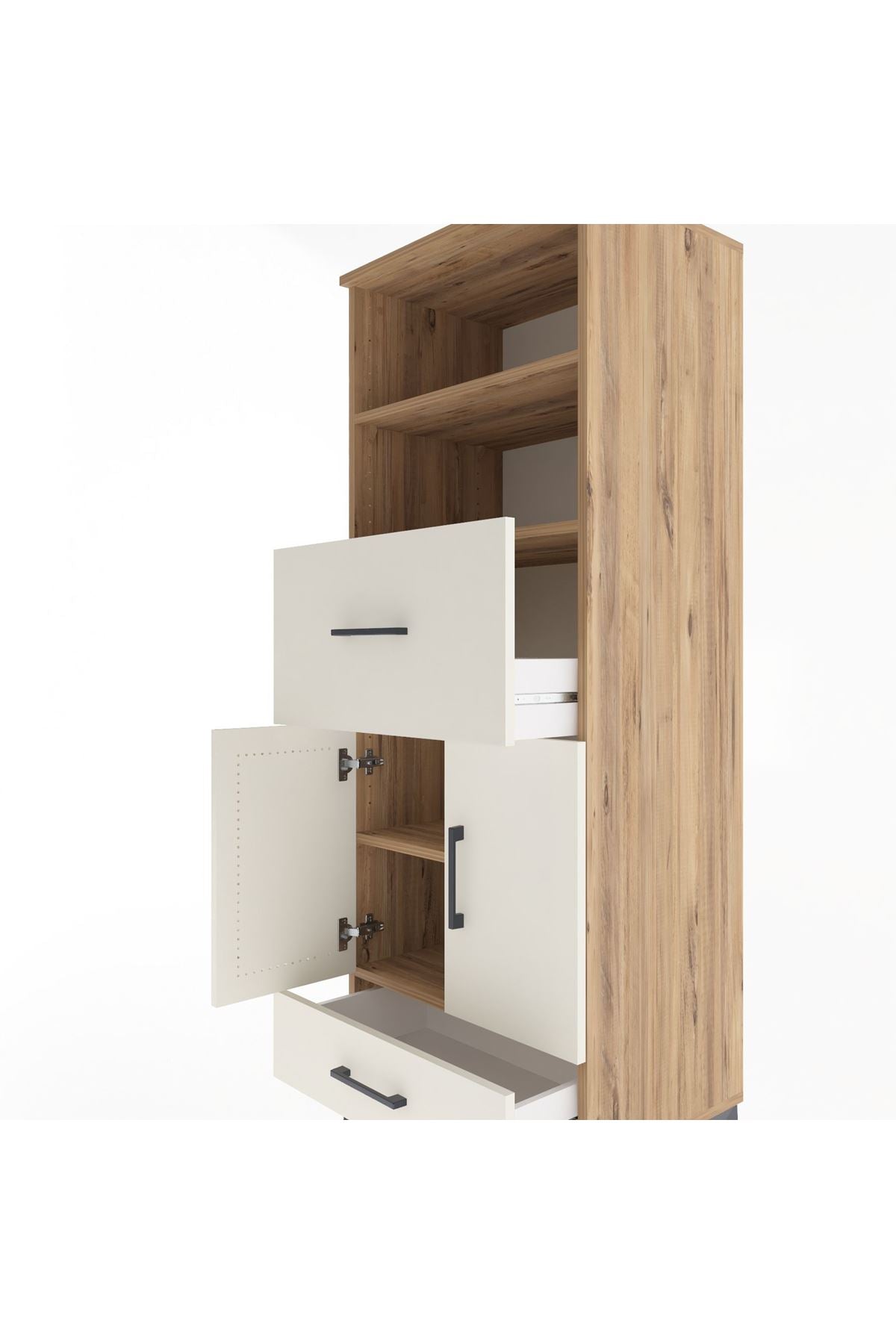 Hyperion Dolap 4 Raflı 2 Çekmeceli 2 Kapaklı 60x44x163 Çam-Aytaşı