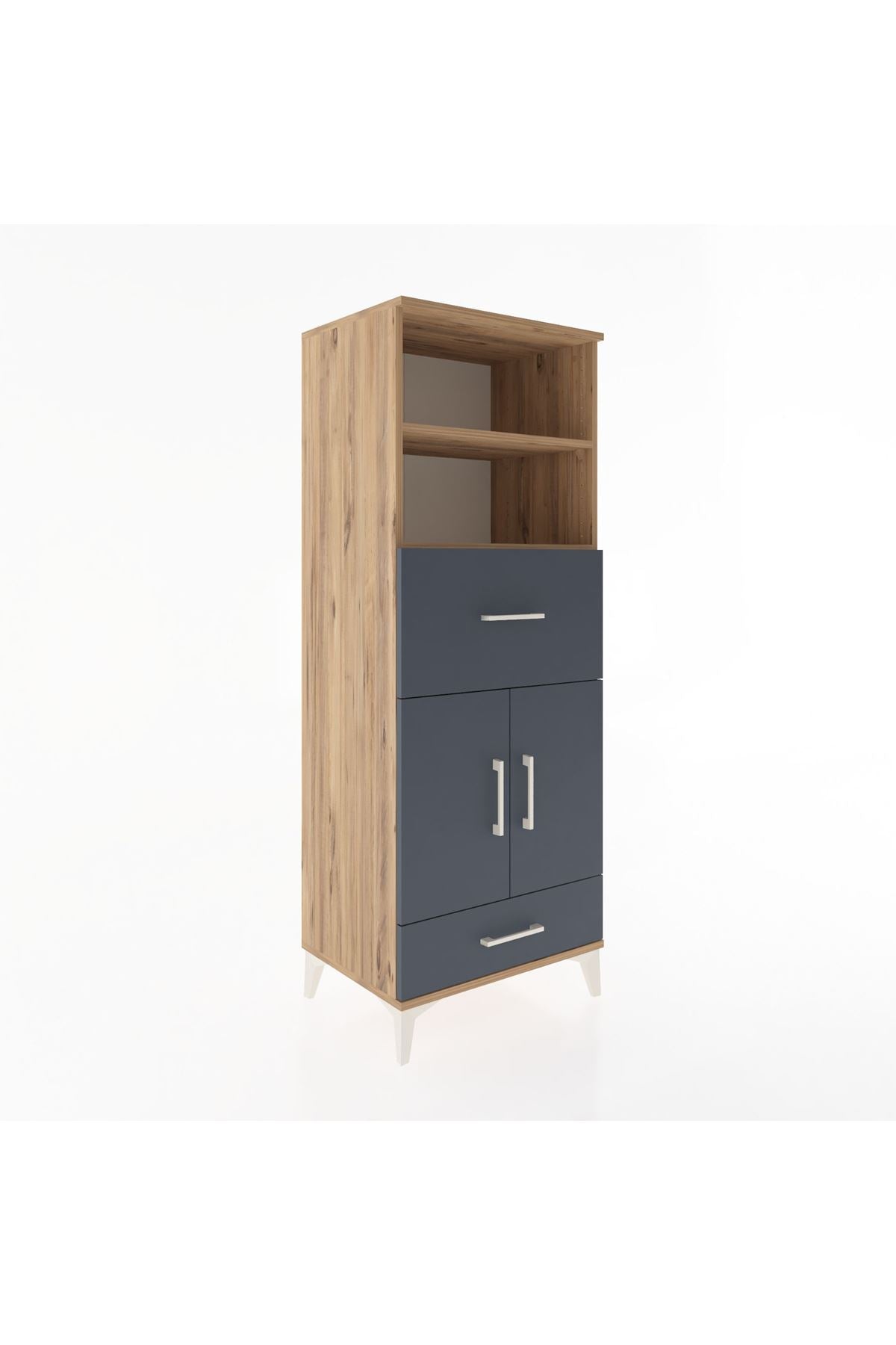 Hyperion Dolap 4 Raflı 2 Çekmeceli 2 Kapaklı 60x44x163 Çam-Antrasit
