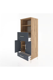 Hyperion Dolap 4 Raflı 2 Çekmeceli 2 Kapaklı 60x44x163 Çam-Antrasit
