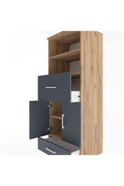 Hyperion Dolap 4 Raflı 2 Çekmeceli 2 Kapaklı 60x44x163 Çam-Antrasit