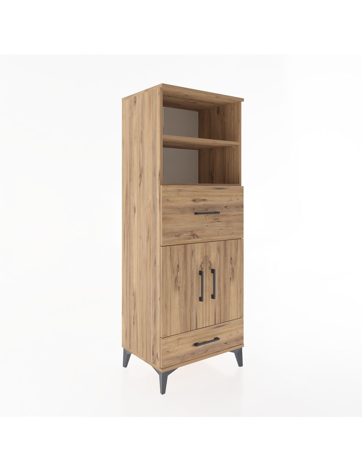 Hyperion Dolap 4 Raflı 2 Çekmeceli 2 Kapaklı 60x44x163 Çam-Çam