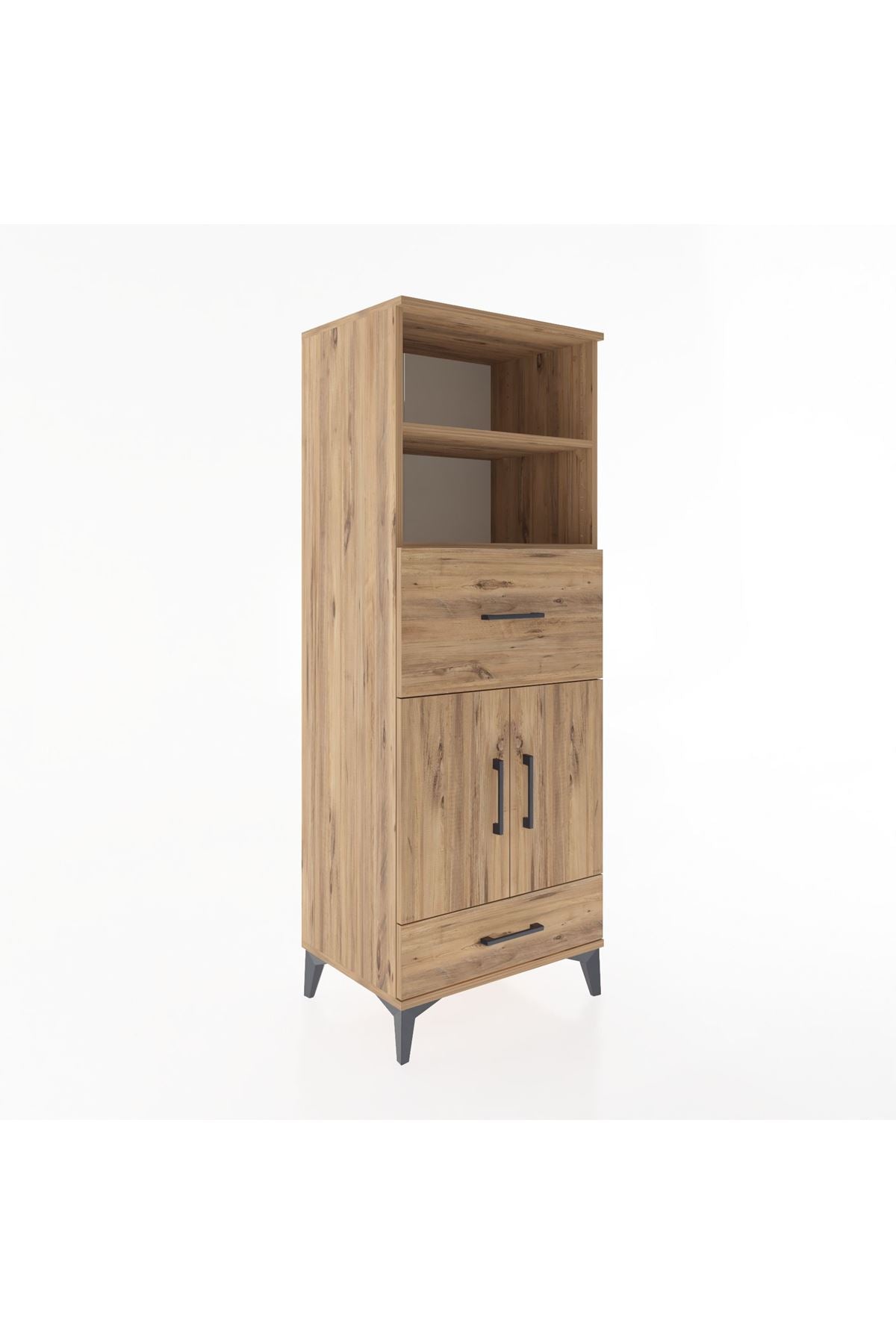 Hyperion Dolap 4 Raflı 2 Çekmeceli 2 Kapaklı 60x44x163 Çam-Çam
